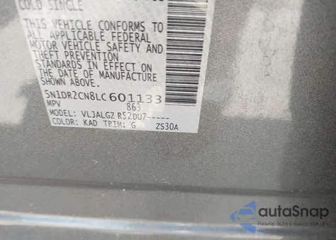 2020 Nissan Pathfinder Sl 2Wd from USA, damaged, VIN 5N1DR2CN8LC601133